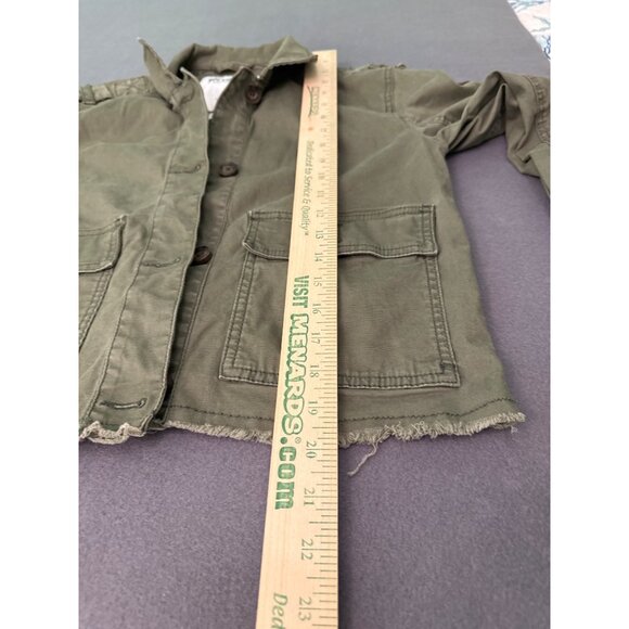 Hollister Olive Green Stretch Cropped Military Jacket Small With Buttoned Pocket - Picture 8 of 8